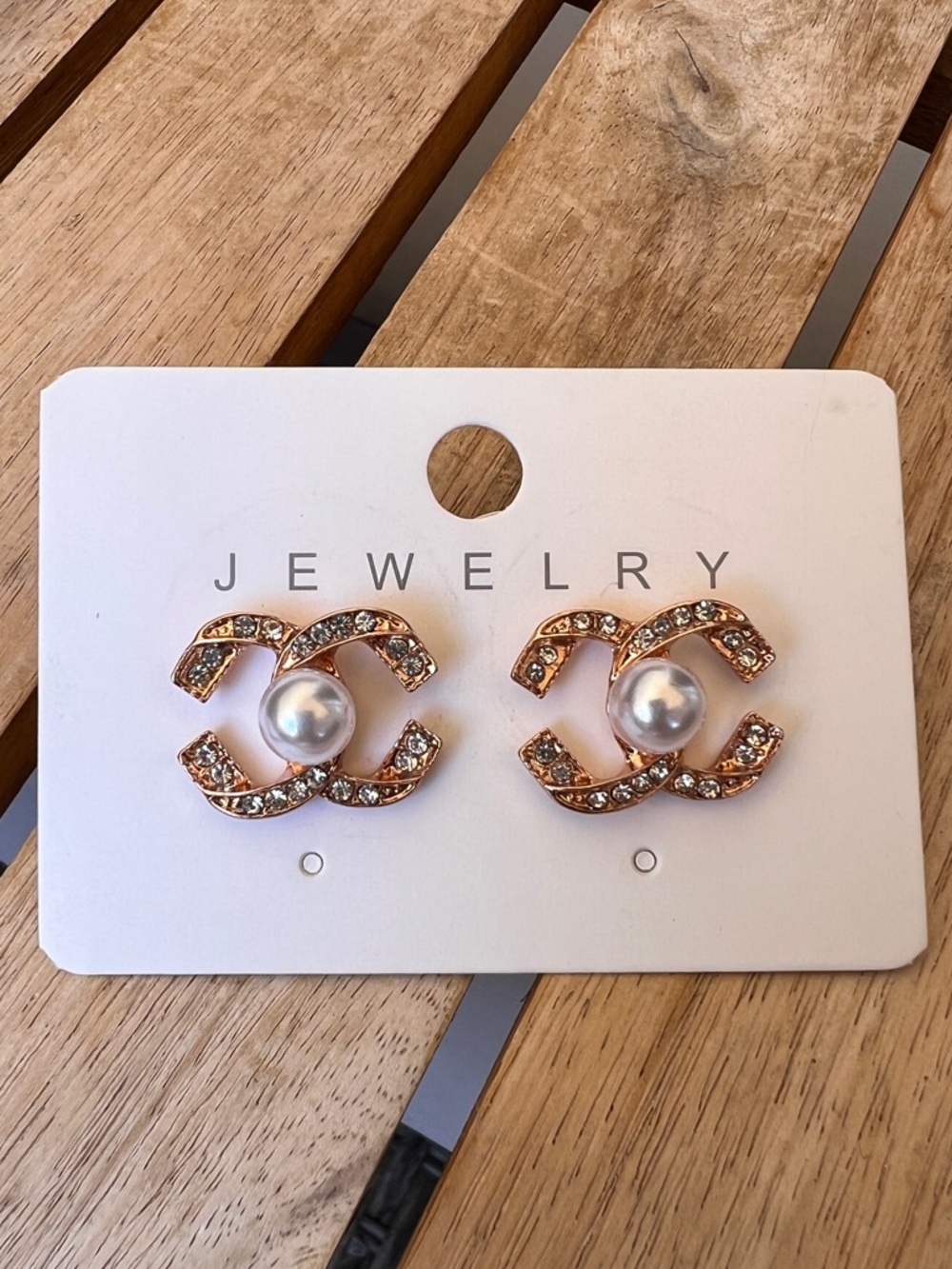 Rose Gold-Tone Pearl & Crystal Interlocking Stud Earrings